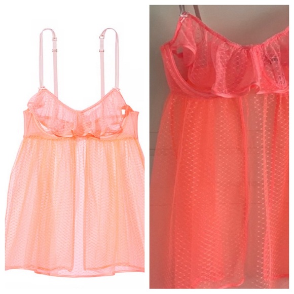New! Victoria’s Secret Peekaboo Mesh Open-Cup Babydoll neon orange 20251 - Picture 1 of 11